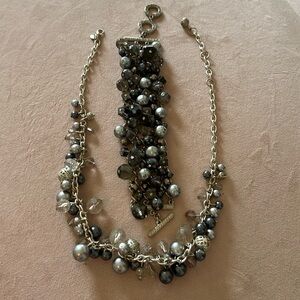 Gray and silver beaded statement necklace and bracelet set